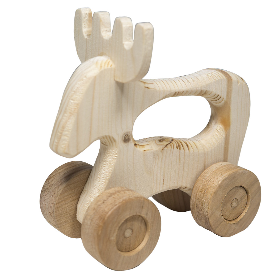 Giocattoli di legno - Alce con ruote retro