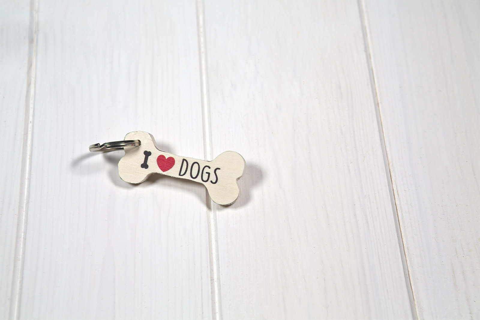 portachiavi di legno sagoma osso cane - i love dogs