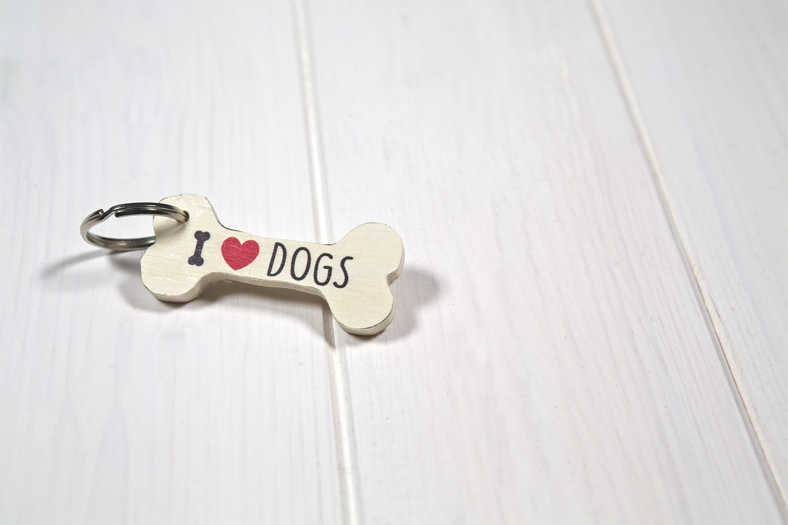 portachiavi di legno sagoma osso cane - i love dogs