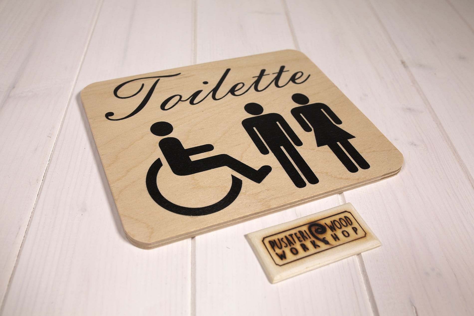 Insegne di legno - Toilettes uomo donna handicap