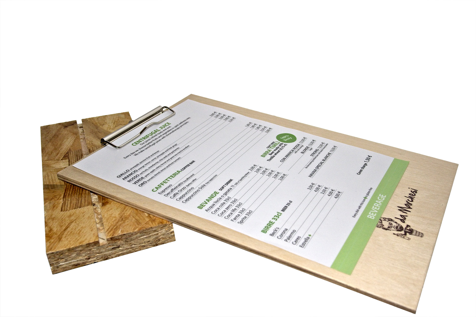 Acqua dei Corsari - Portamenu clipboard block-notes con clip molla in legno