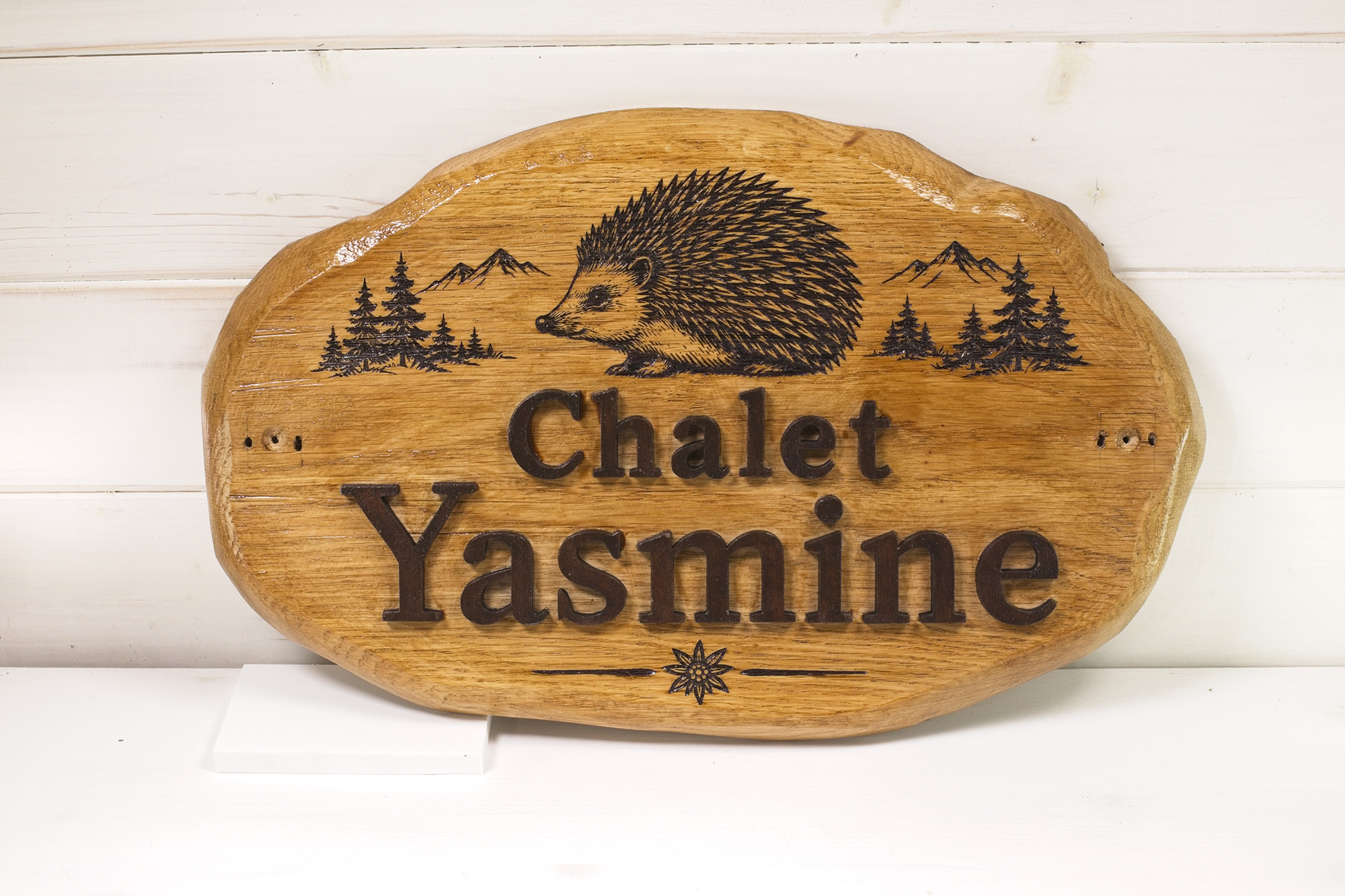 Targa di rovere artigianale - Chalet Yasmine - legno rovere miele